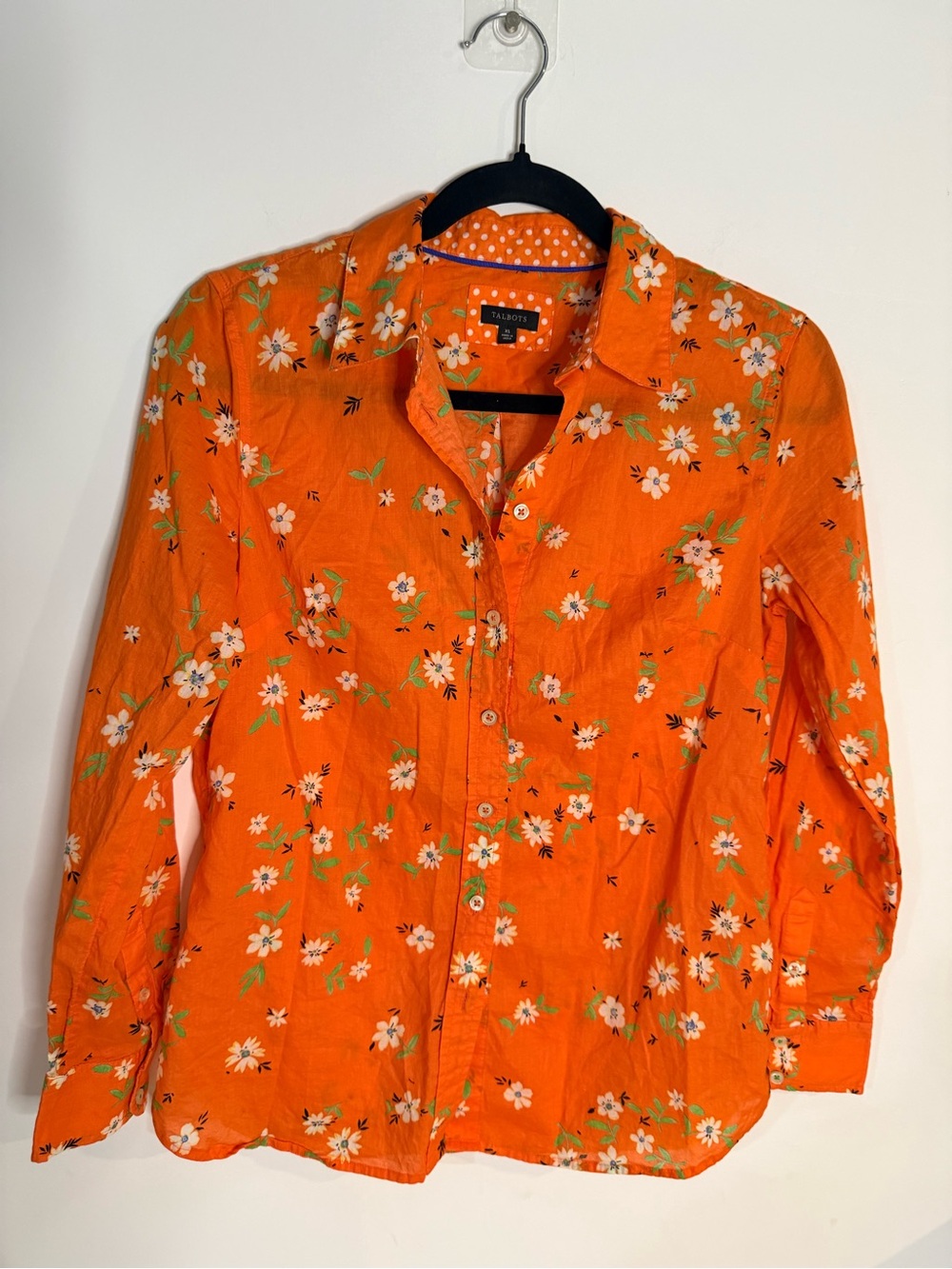 Talbots orange floral button front blouse